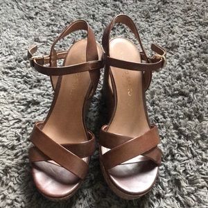 Franco Sarto Cognac Leather Sandal Wedges SIZE 8
